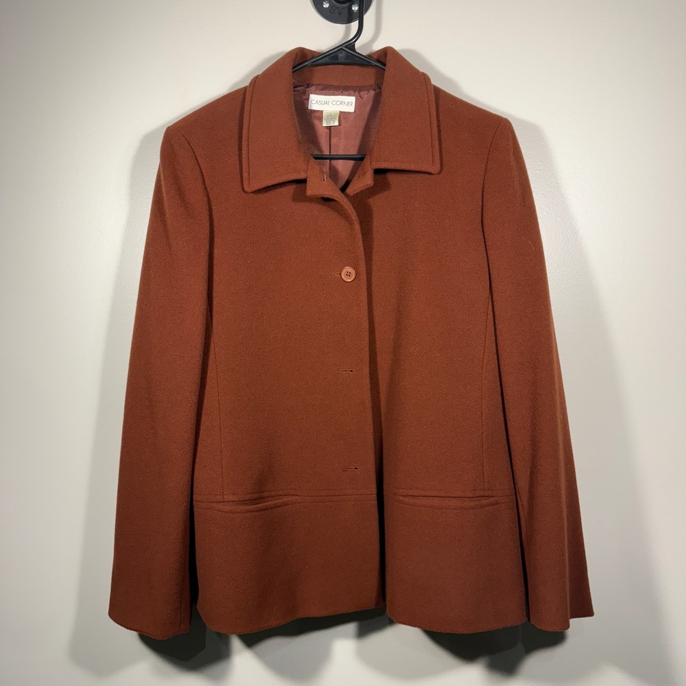 Vintage Casual Corner Wool Cashmere Blend Blazer Jacket Womens L Rust Brown